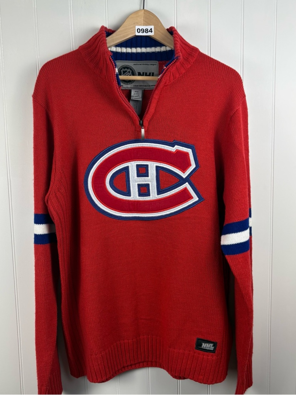 NHL Montreal Canadiens Quarter Zip Sweater Red Hockey Knit Logo M